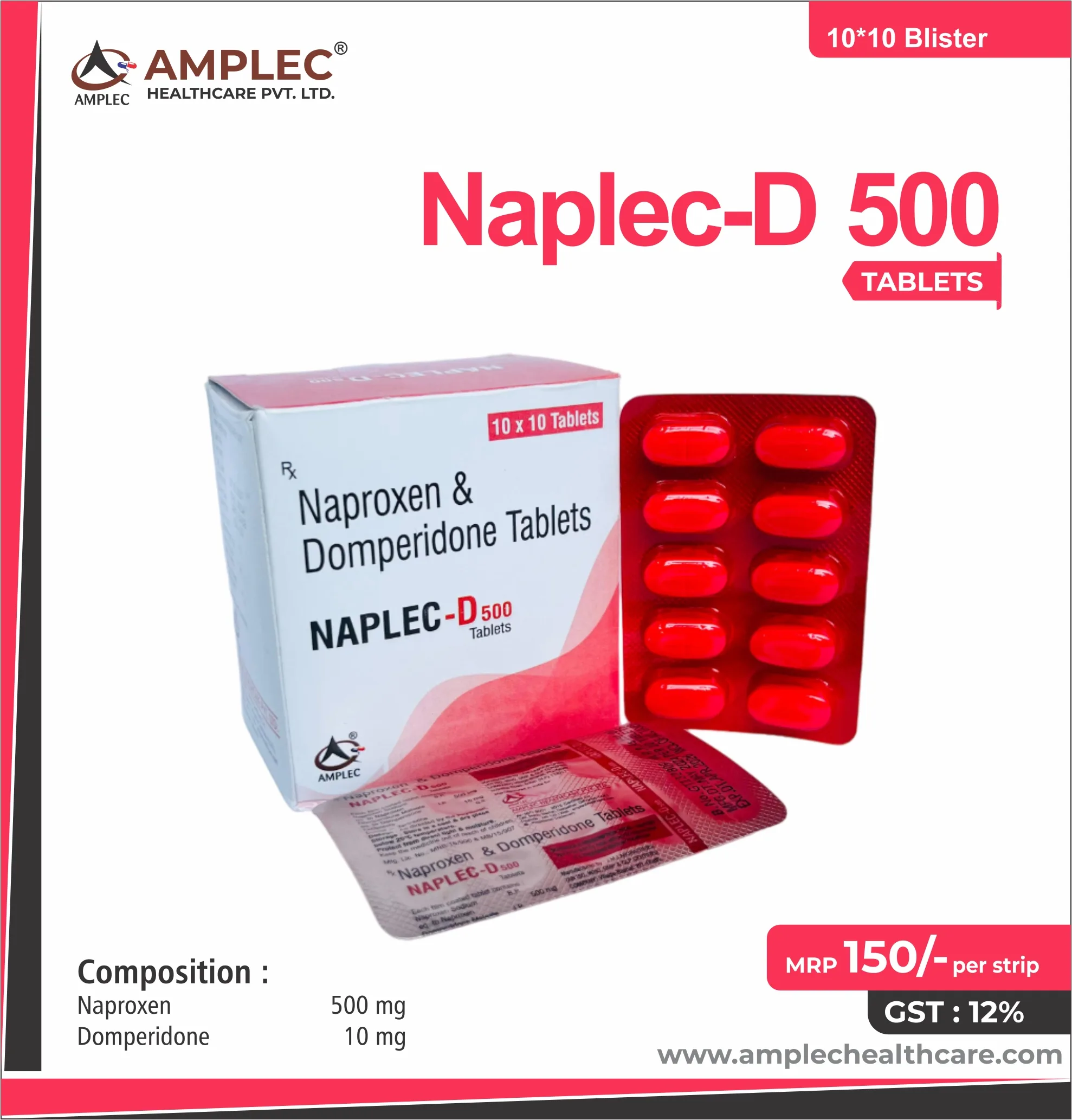 NAPLEC D 500 - Naproxen 500 mg + Domperidone 10 mg Tablet