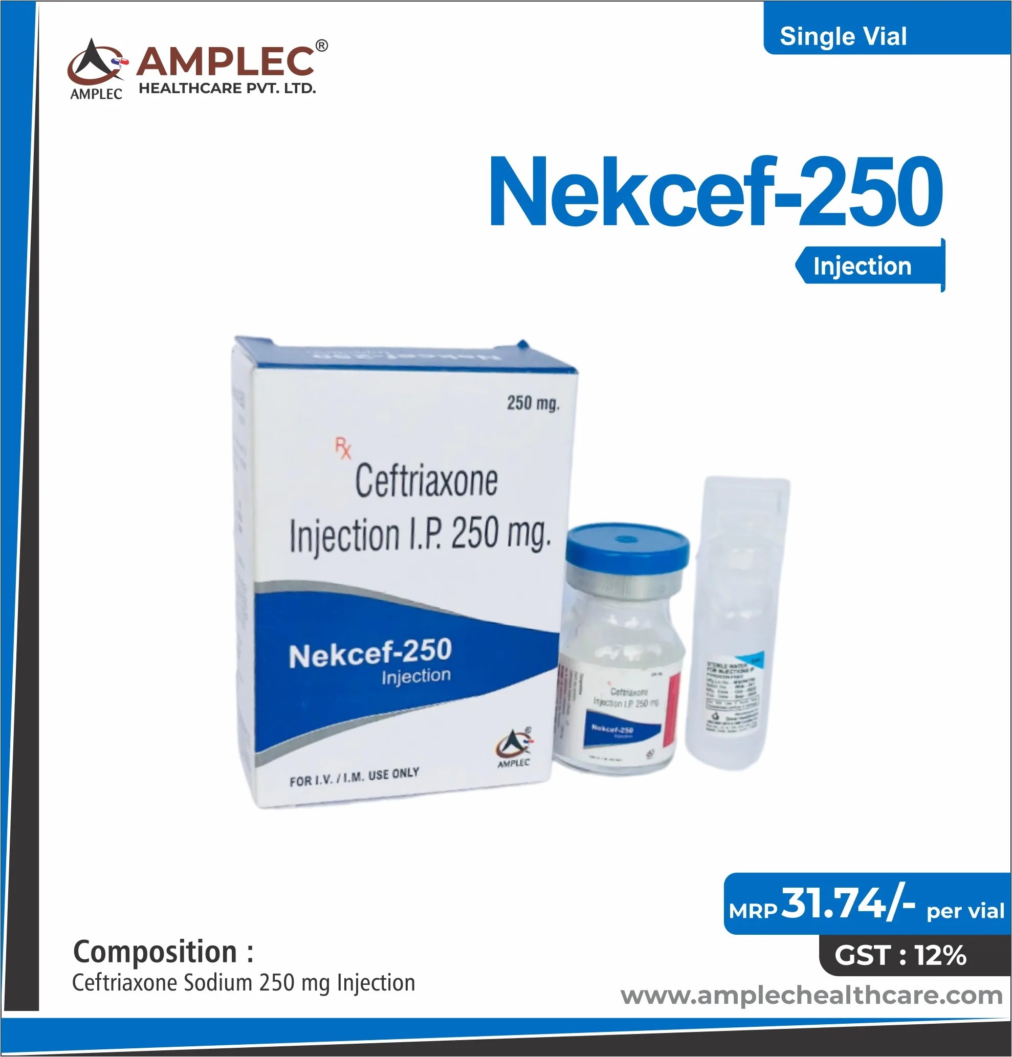 NEKCEF-250 - Ceftriaxone Sodium 250 mg Injection
