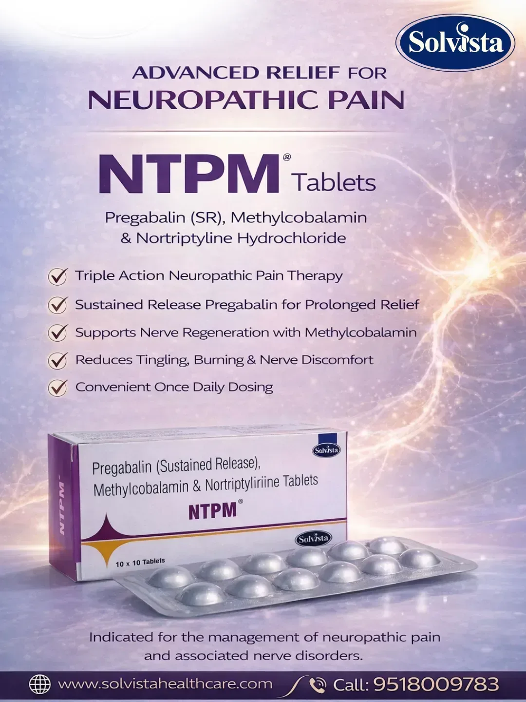 NTPM - Pregabalin (Sustained Release), Methylcobalamin & Nortriptyline Tablets