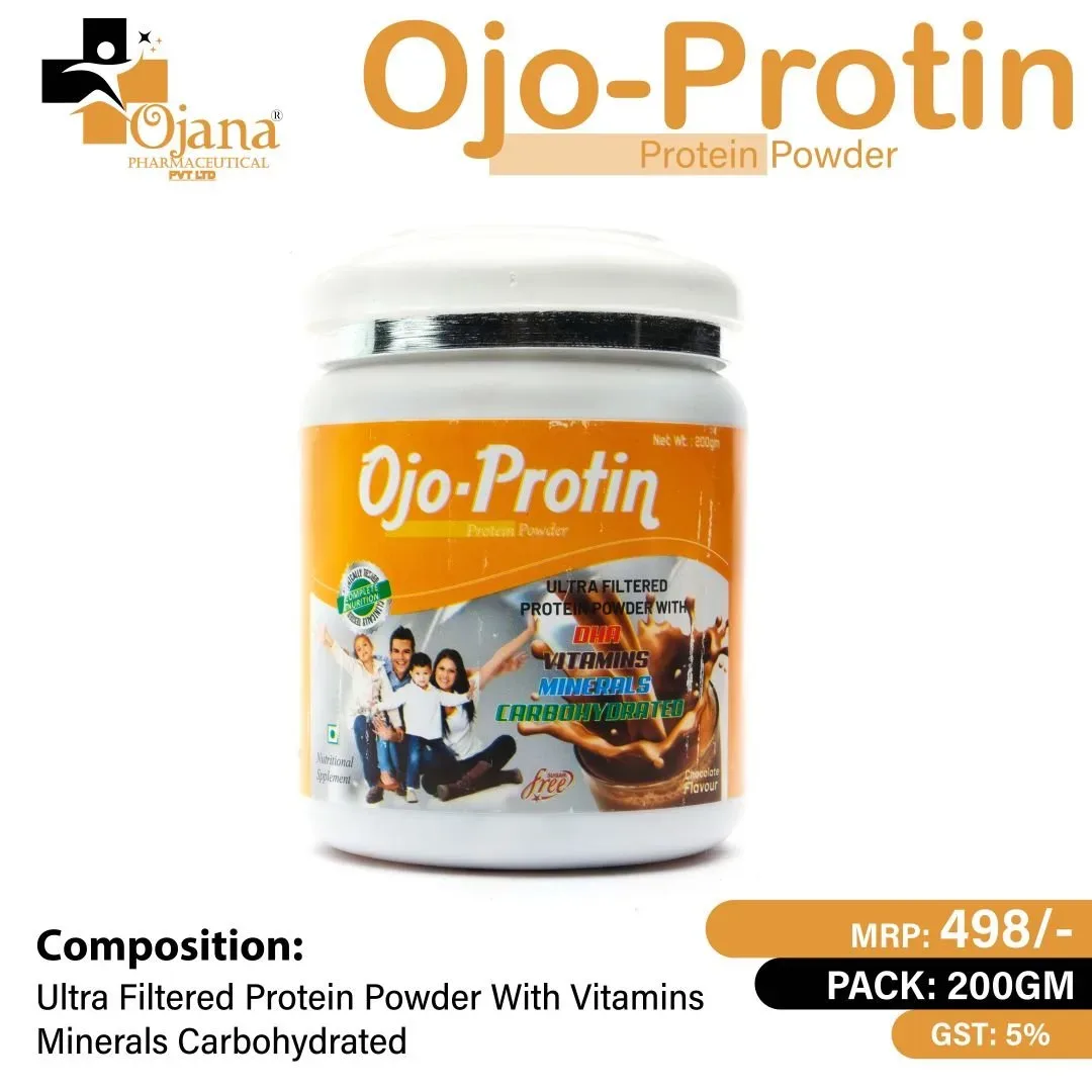 Ojo-Protin - Protein Powder SUGAR Free with DHA (Chocolate Flavour) Superior Plastic Jar with Silver line