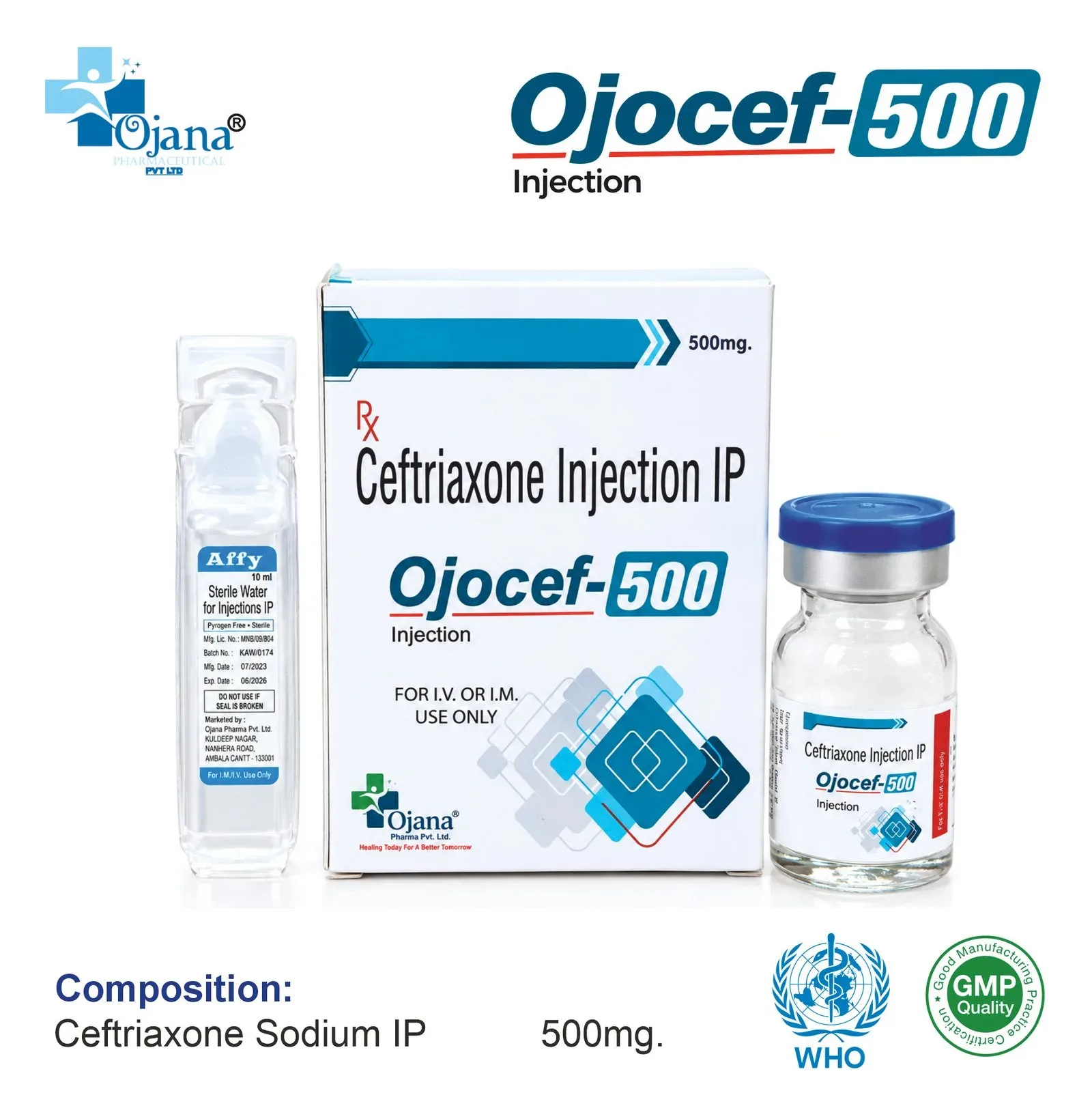 Ojocef-500 - Ceftriaxone SODIUM IP 500MG