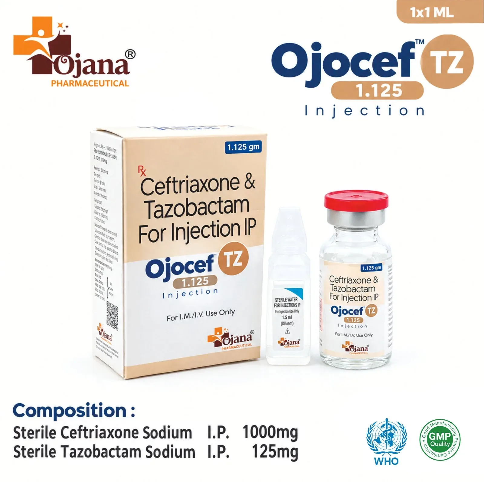 Ojocef TZ 1.125 - Ceftriaxone 1000MG + TAZOBACTAM 125MG