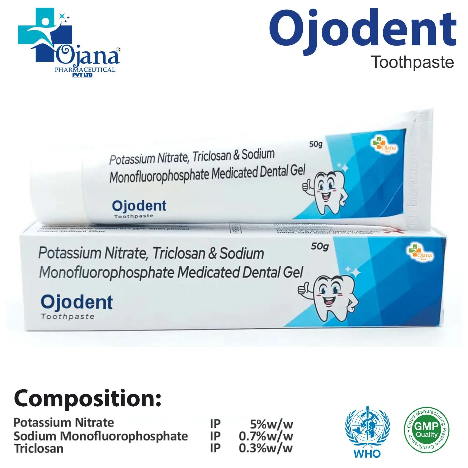 Ojodent Toothpaste - Potassium Nitrate 5% + Sodium Monofluro Phosphate 0.7% Gel Form For Senstive Teeth, Cavity and Gum Health Dental Paste