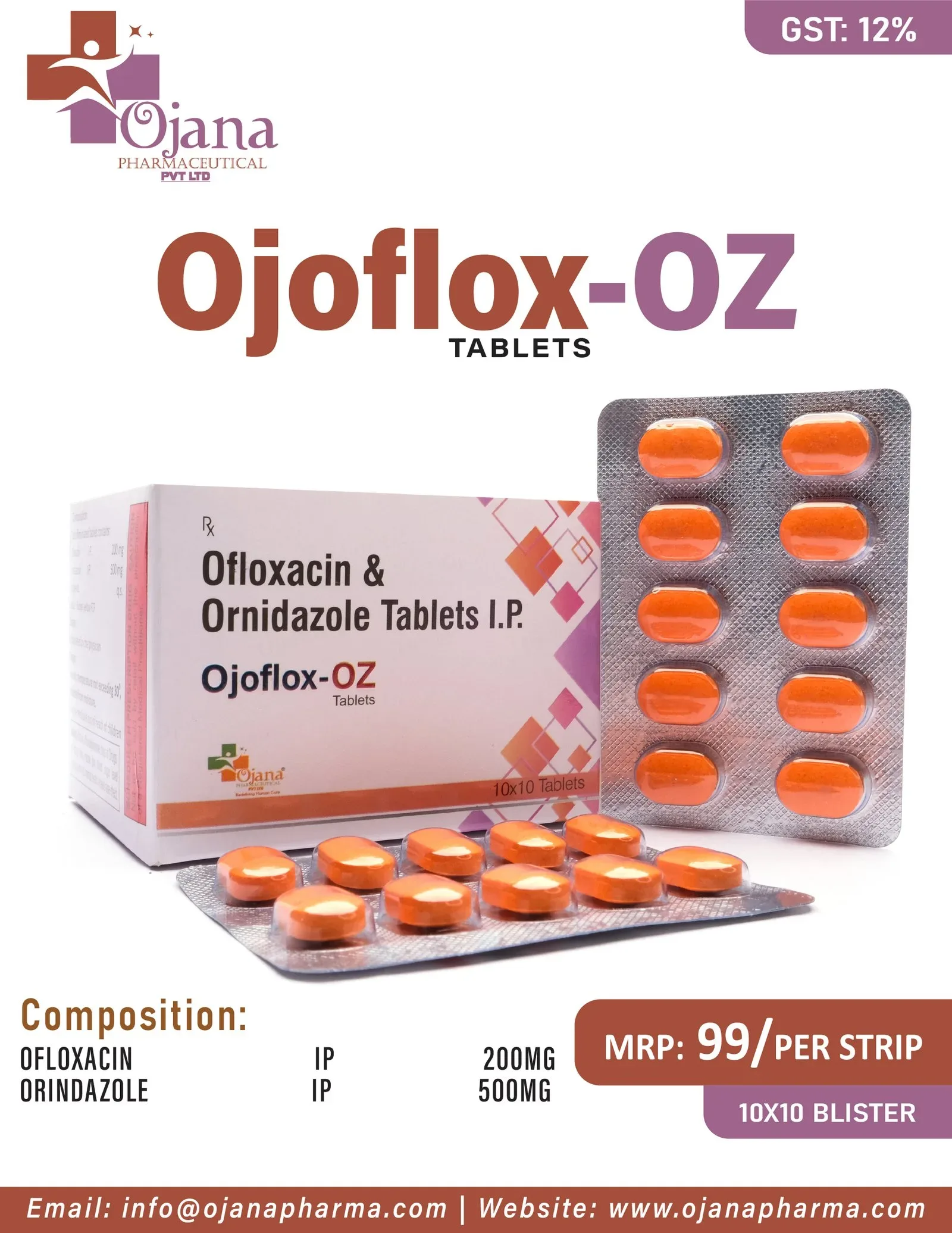 Ojoflox-OZ - Ofloxacin I.P 200 mg + Ornidazole I.P 500 mg
