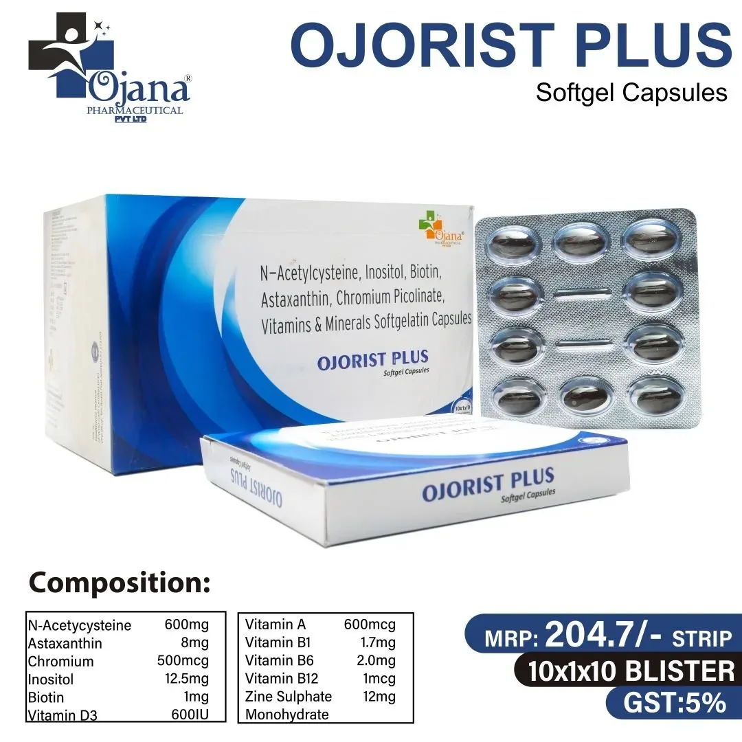 Ojorist Plus - N-ACETYLCYSTEINE 600 MG+ASTAXANTHIN 8 MG+CHROMIUM 500MCG+INOSITOL 12.5 MG+BIOTIN 1 MG+VITAMIN & MINNERALS SOFTGEL