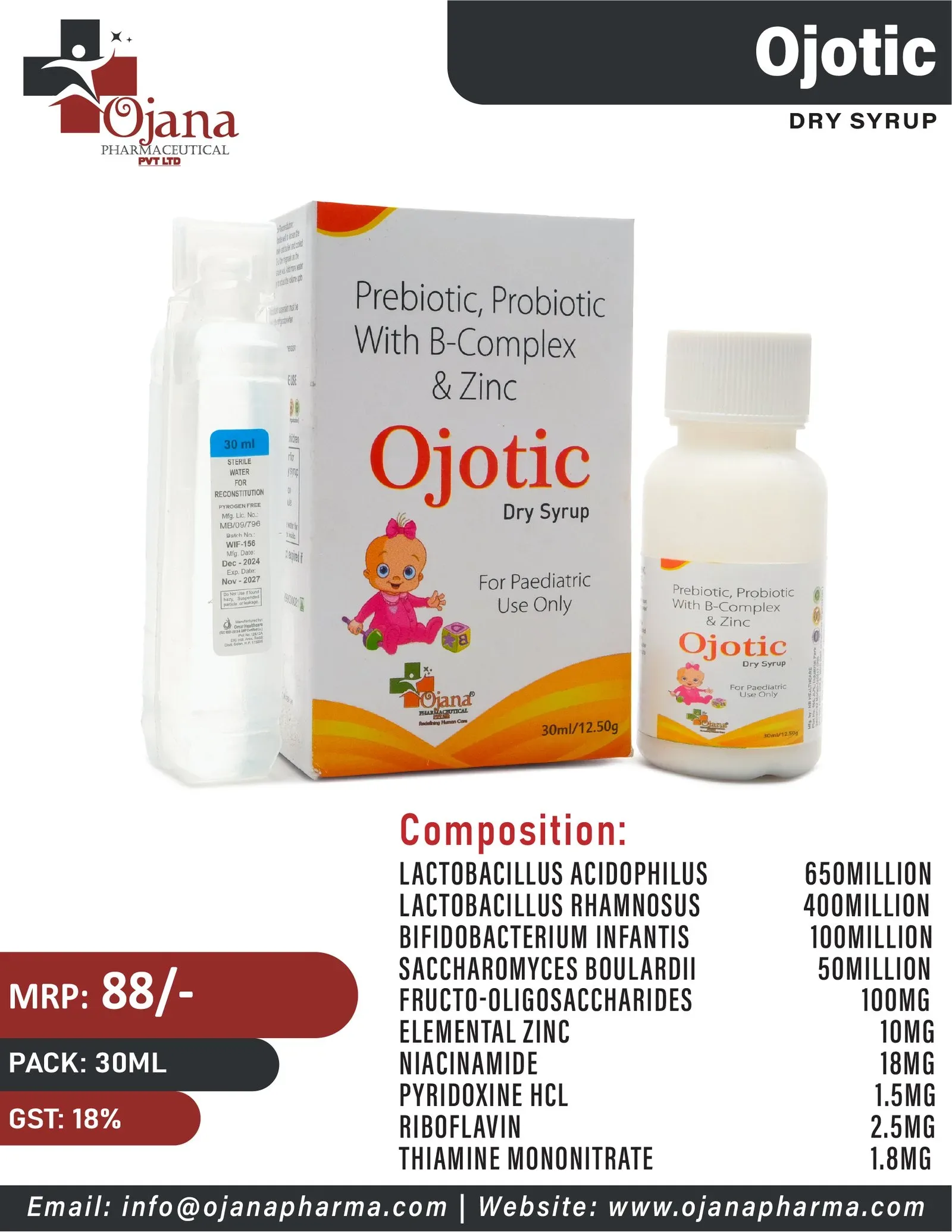 OJOTIC Dry Syrup - Zinc Gluconate With Prebiotic and Probiotics Dry Syp