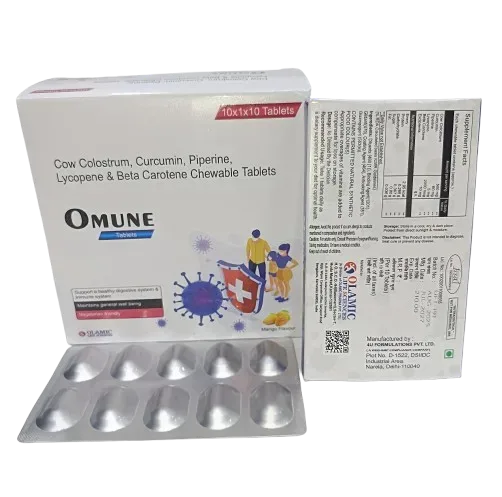 OMUNE - Cow Colostrum 500mg+Curcumin 60mcg+Piperine 5mg+ Lycopene 2000mcg+ Beta Carotene 10mg.