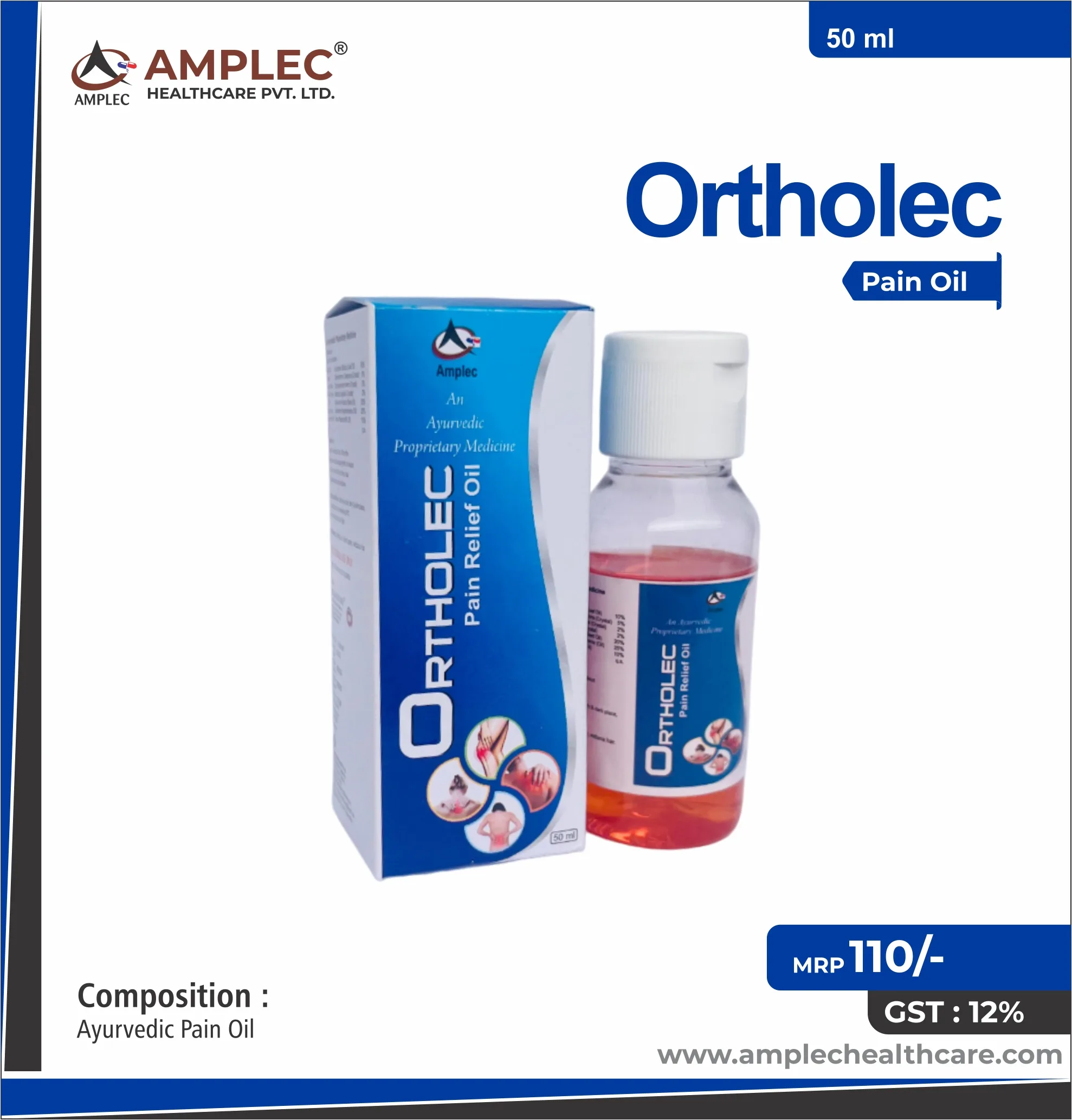 ORTHOLEC - Ayurvedic Pain Oil: Nilgiri Oil 10% + Kapoor 5% + Ajwain Satva 2% + Pudina Satva 2% + Til Oil 20% + Gandhpurva 25% + Turpentine Oil