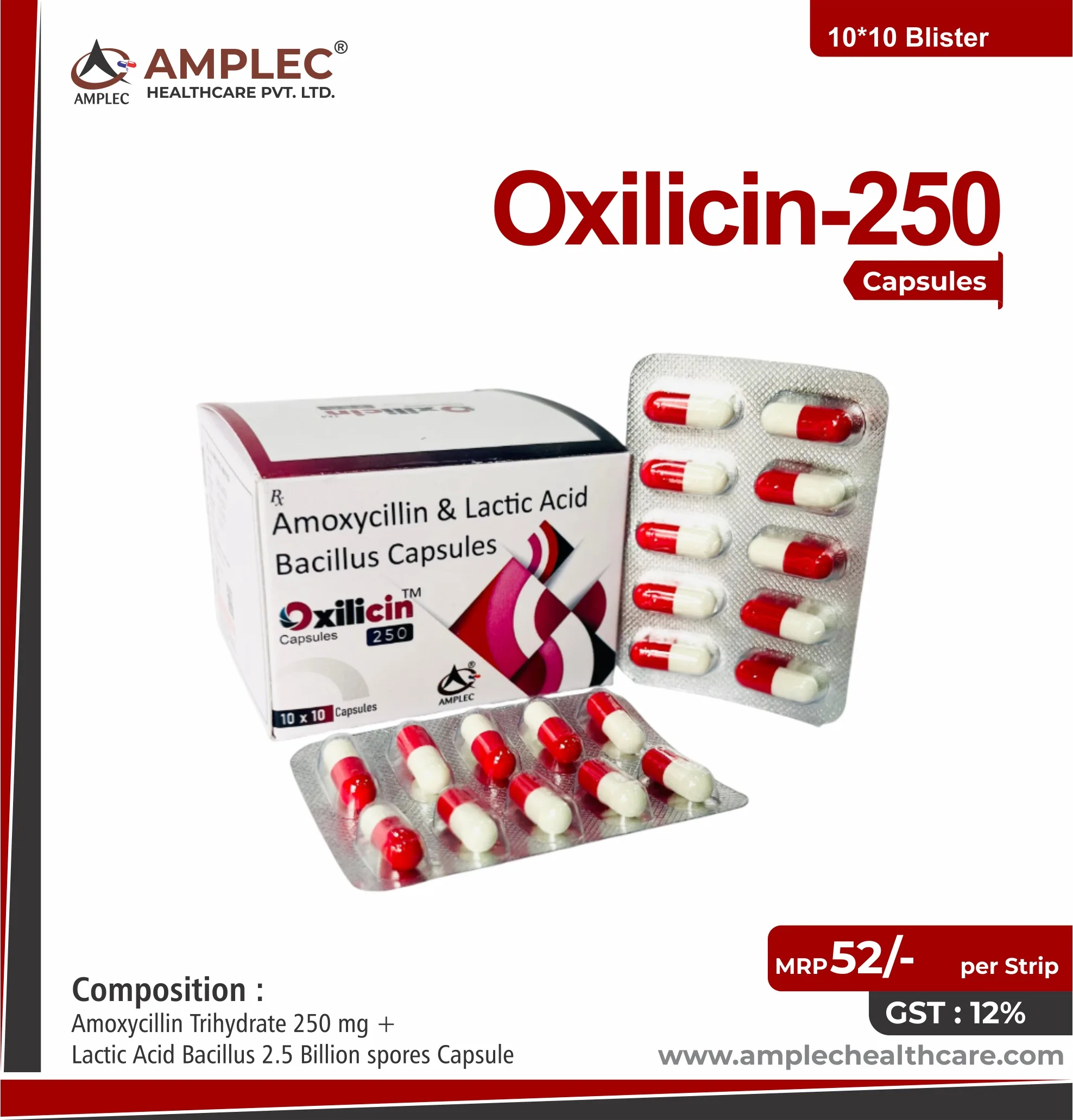 OXILICIN-250 - Amoxycillin Trihydrate 250 mg + Lactic Acid Bacillus 2.5 Billion Spores Capsule