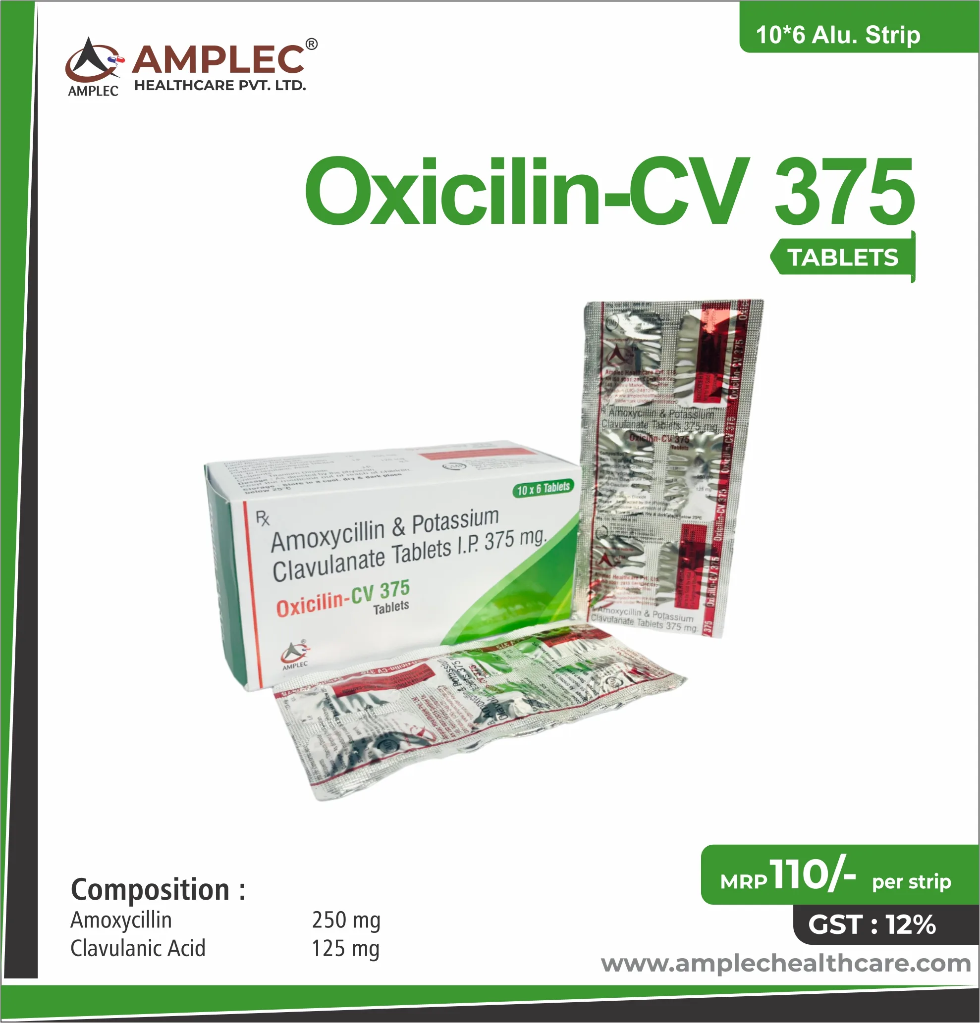OXILICIN-CV 375 - Amoxycillin 250 mg + Clavulanic Acid 125 mg Tablet