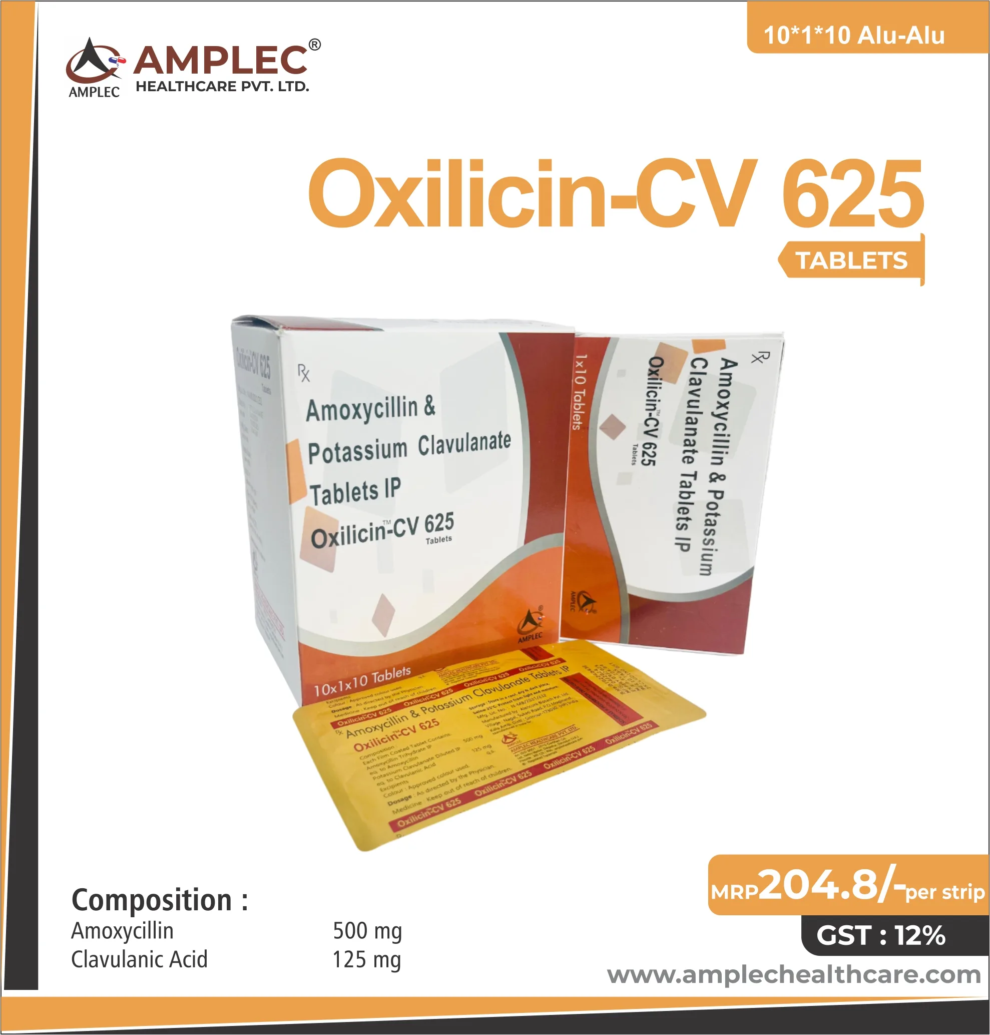 OXILICIN-CV 625 - Amoxycillin 500 mg + Clavulanic Acid 125 mg Tablet