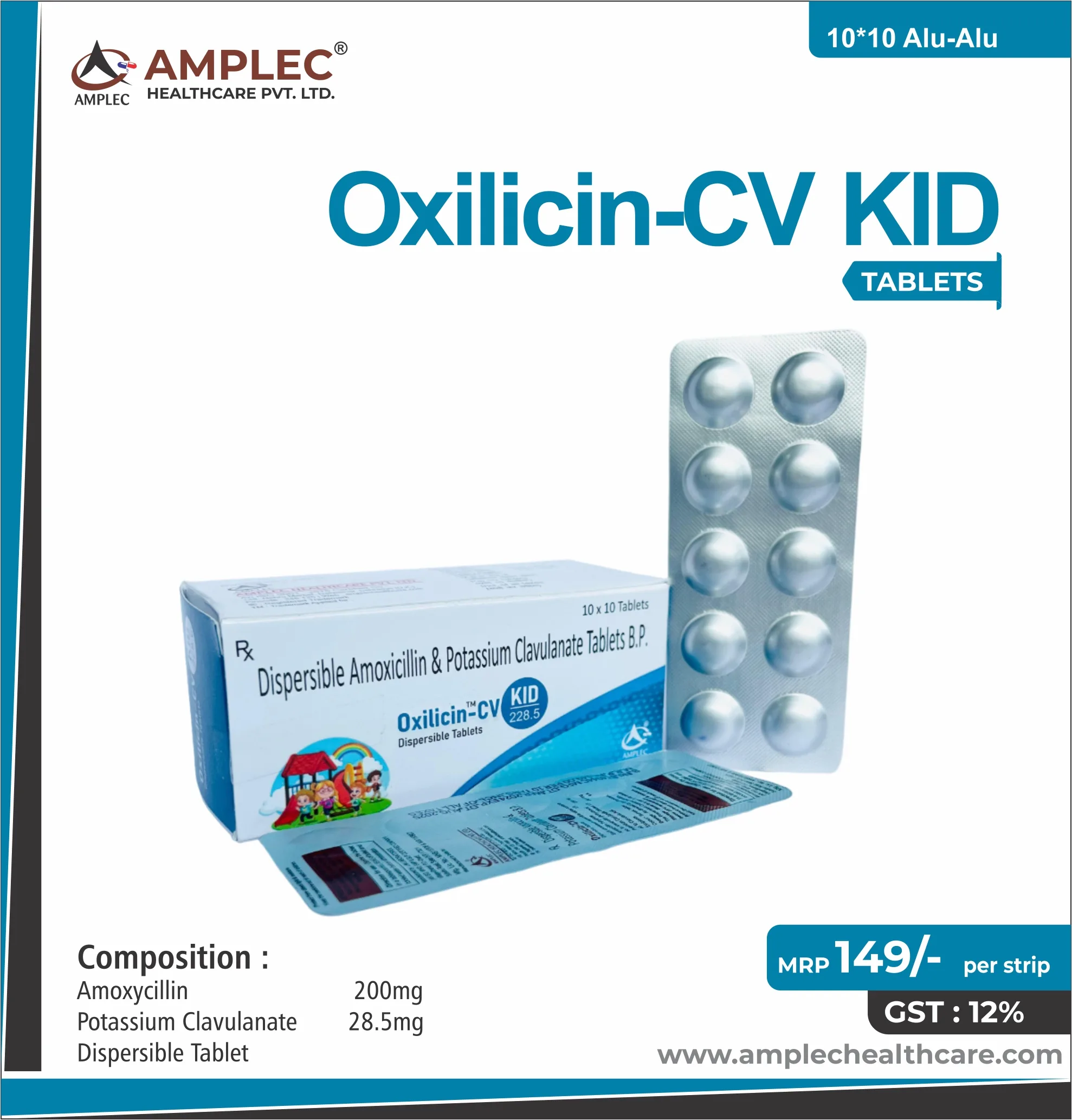 OXILICIN - CV KID - Amoxycillin 200mg + Potassium Clavulanate 28.5mg Dispersible Tablet