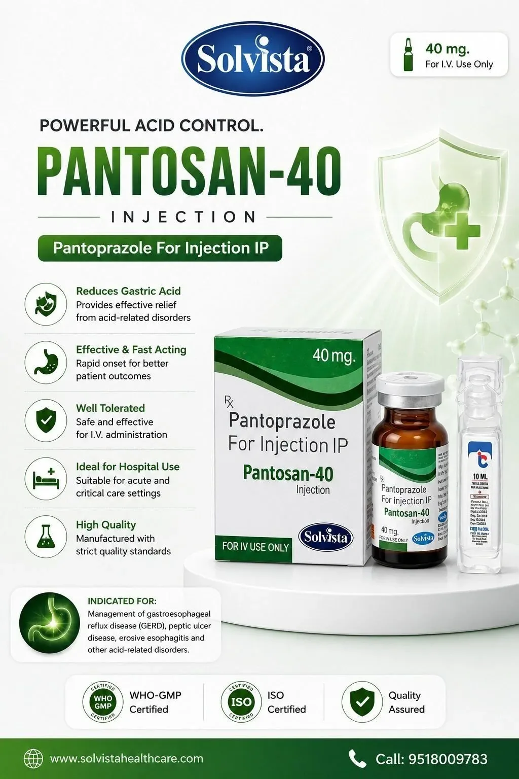 Pantosan-40 Injection - Solvista Healthcare designed Pantosan-40 Injection as a high-quality, fast-acting intravenous prescription medication that delivers powerful acid control. Because each vial contains Pantoprazole Fo