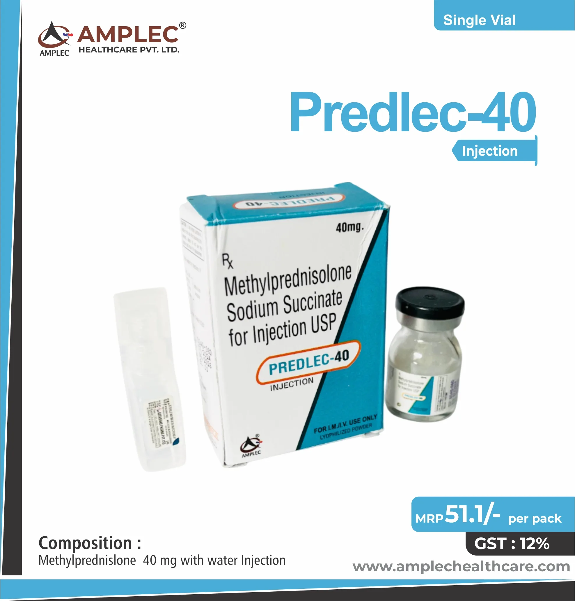 PREDLEC 40 - Methylprednislone 40 mg with water Injection
