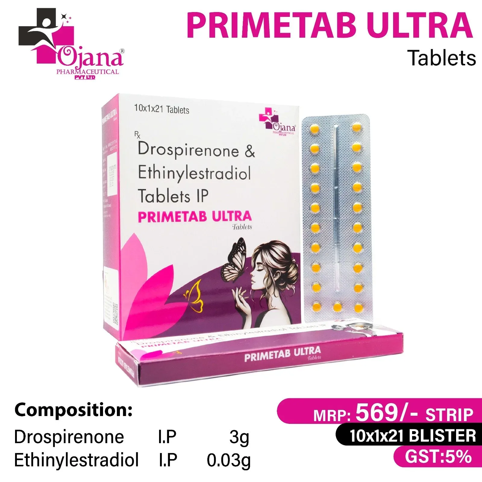 Primetab ultra - Drospirenone 3mg + Ethinyl Estradiol 0.03mg