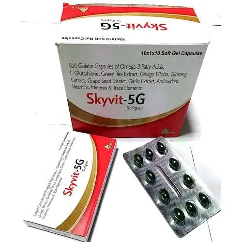 Skyvit-5G - Each Soft Gelatin Capsule Contains (Approx). Green Tea Extract 10mg,Ginkgo Biloba 10mg,Ginseng 42.5mg,Grape Seed Extract 15mg,Garlic Extract 20mg,Dha 60mg,Epa 90mg , Antioxidant , Vitamins