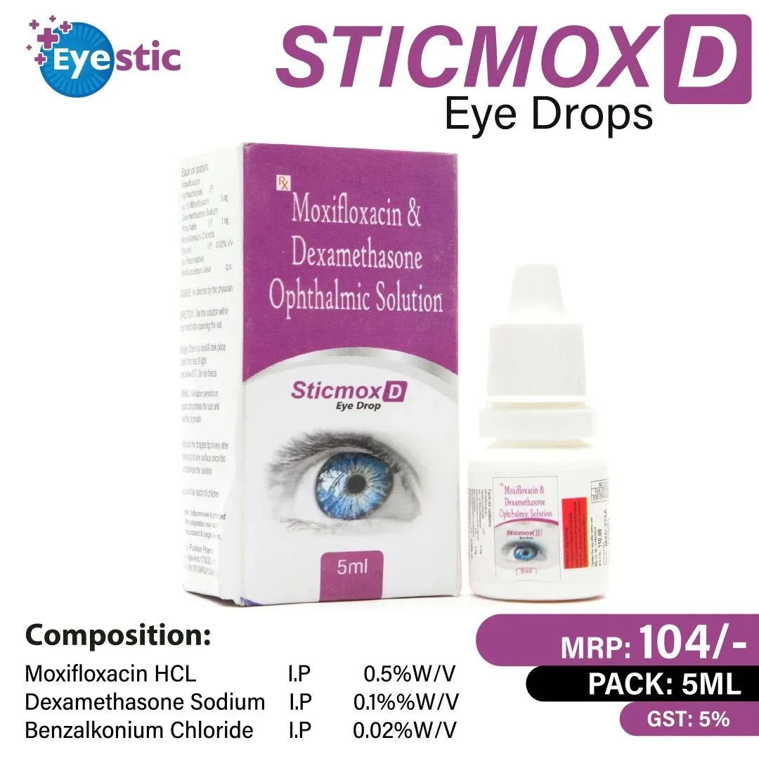 Sticmox- D - Moxifloxacin B.P. 0.5% W/V & Dexamethasone Sodium 0.1% W/V, Benzalkonium Chloride 0.02% v/v Eye Drop