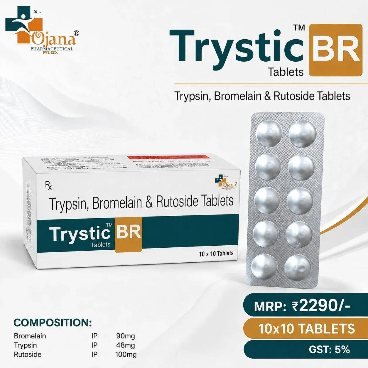 Trystic-BR - Bromelain (90mg) + Trypsin (48mg) + Rutoside (100mg)