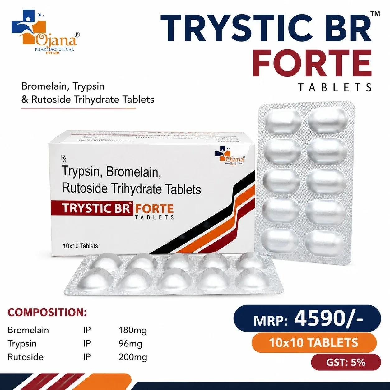Trystic BR Forte - Bromelain (180mg) + Trypsin (96mg) + Rutoside (200mg)