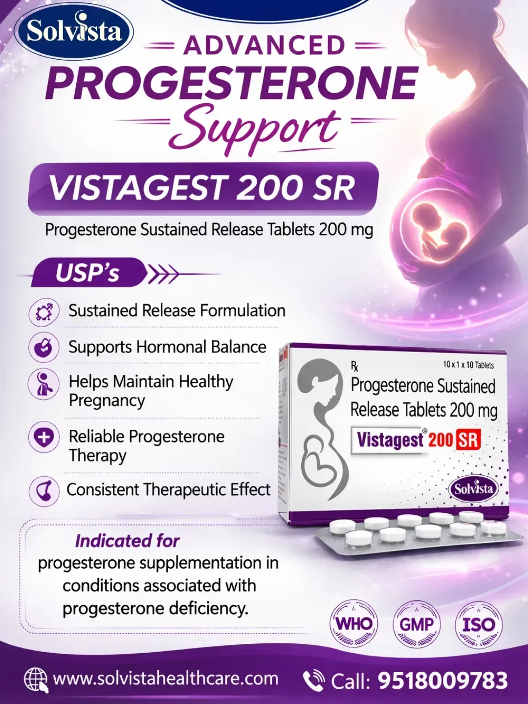 VISTAGEST 200 SR - Progesterone Sustained Release Tablets 200 mg