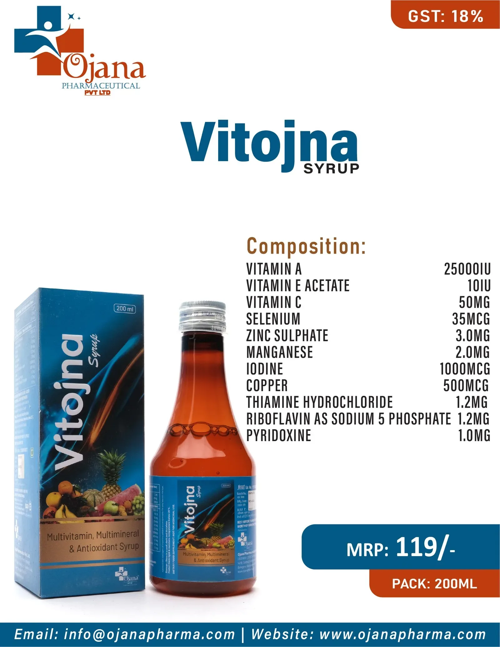 Vitojna 200 ML - Multivitmains + Multiminerals & Antioxidant Syrup