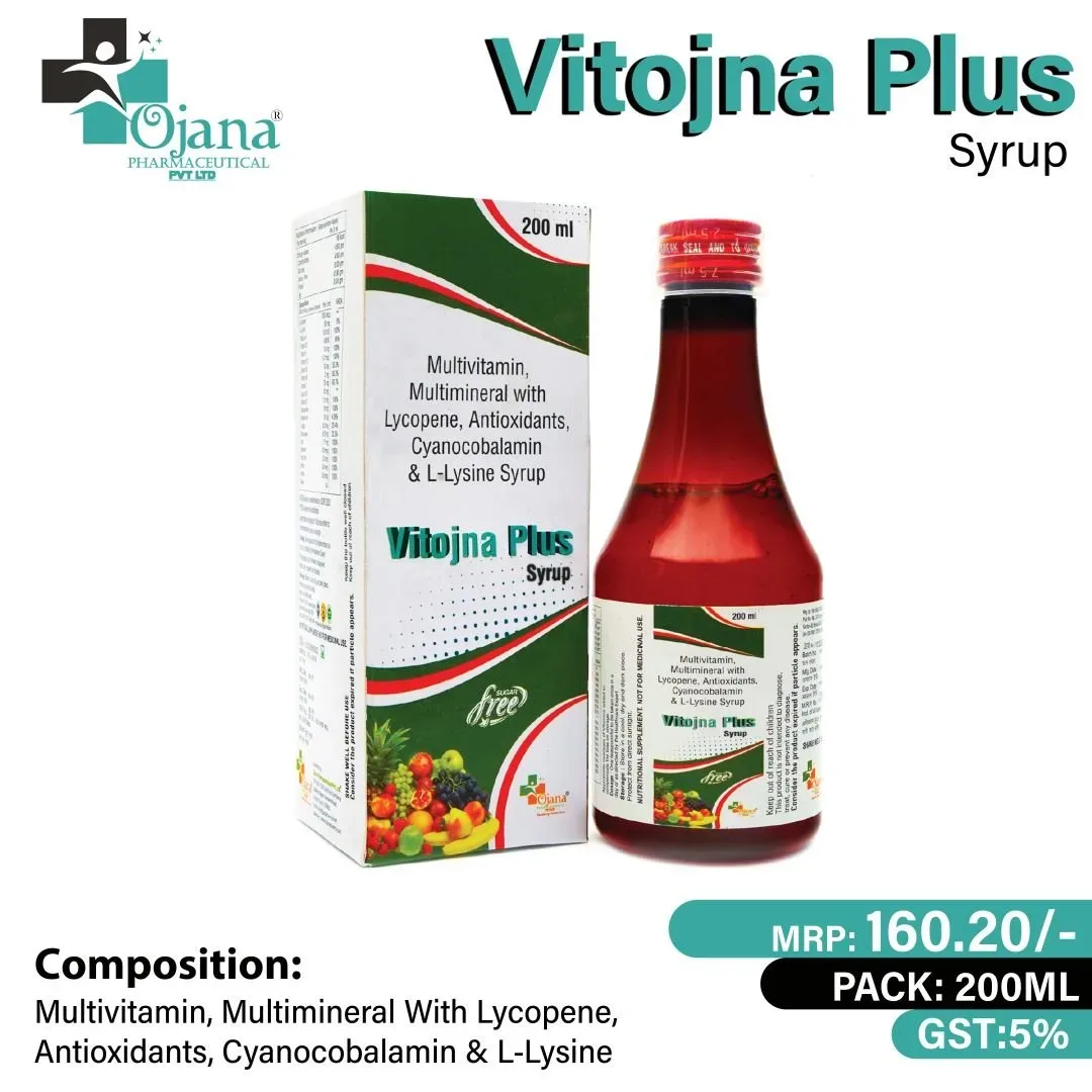 Vitojna Plus - Multivitmains Multiminerals + Antioxidant + Lycopene + Cyanocobalamin with L-Lysine Syrup