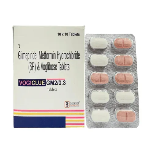 VOGICLUE-GM2/0.3-1TAB - Voglibose 0.3mg + glimepiride 2 mg + metformin sustain release 500 mg