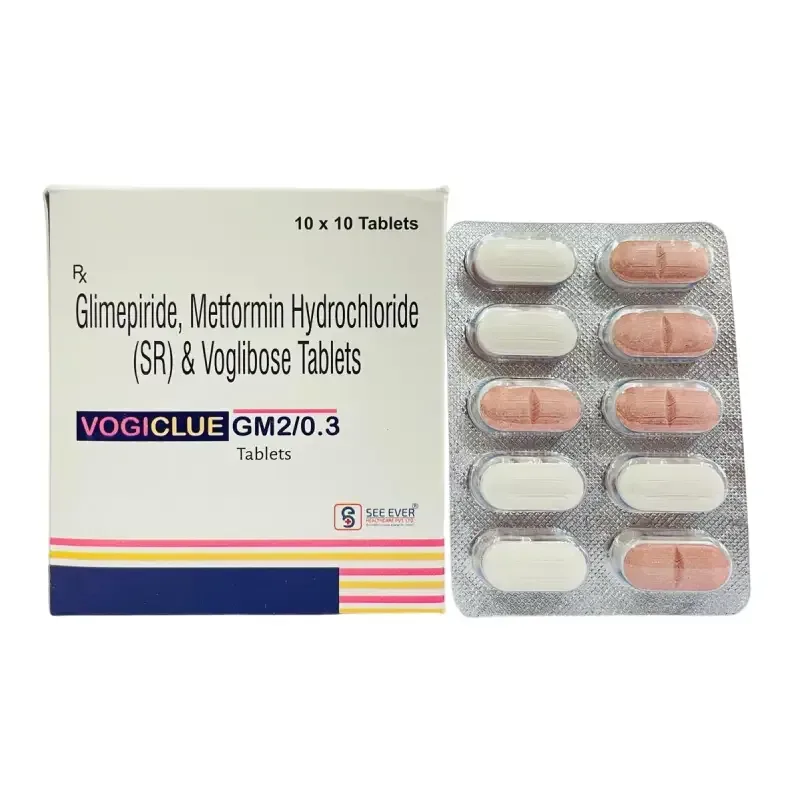 VOGICLUE-GM2/0.3 TAB - Voglibose 0.3mg + glimepiride 2 mg + metformin sustain release 500 mg